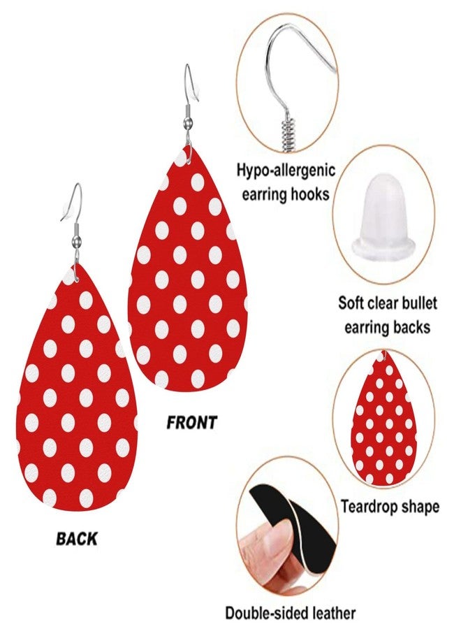 AIMASTZ Faux Leather Earrings Red Polka Dot Teardrop Dangle Earrings For Women - Image 2